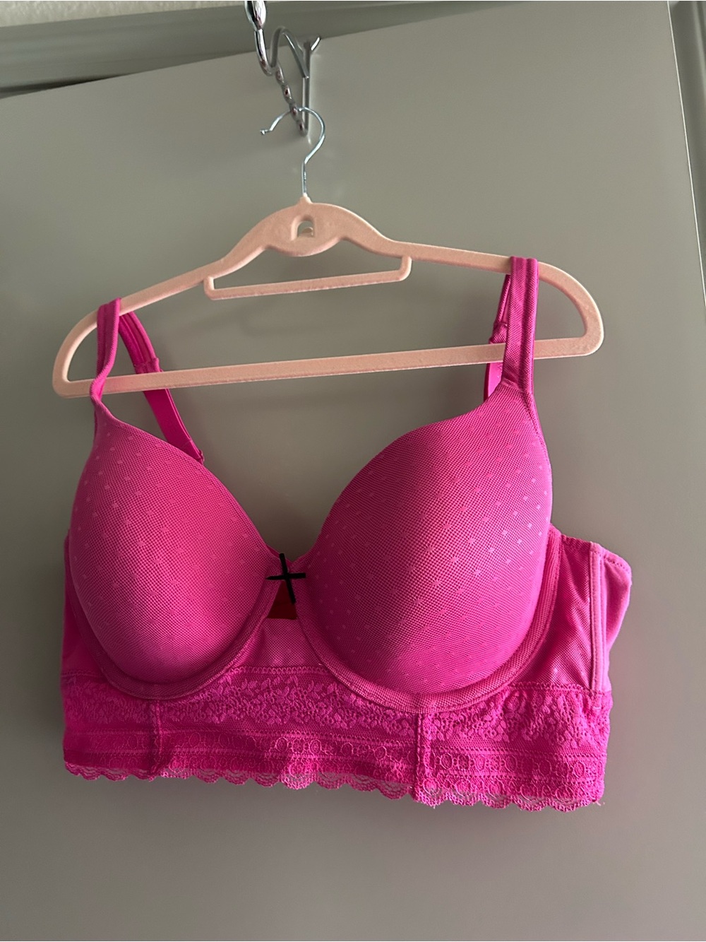 Cacique Hot Pink Longline Lace-Trim Bra